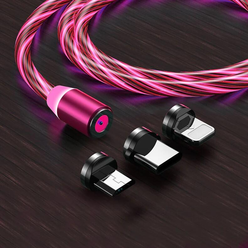 Cable USB Magnético 3 en 1 con Luz LED - Carga Rápida y Segura
