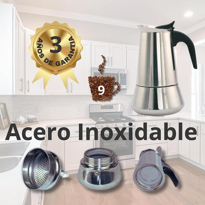 Cafetera Italiana De Acero Inoxidable  6 Tazas Inducción