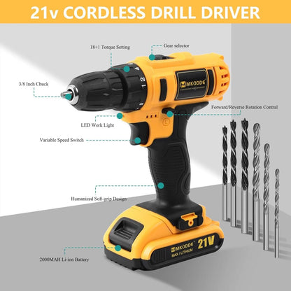 Taladro Inalámbrico 21V con 93 Piezas – Kit Completo para el Hogar 🛠️⚡