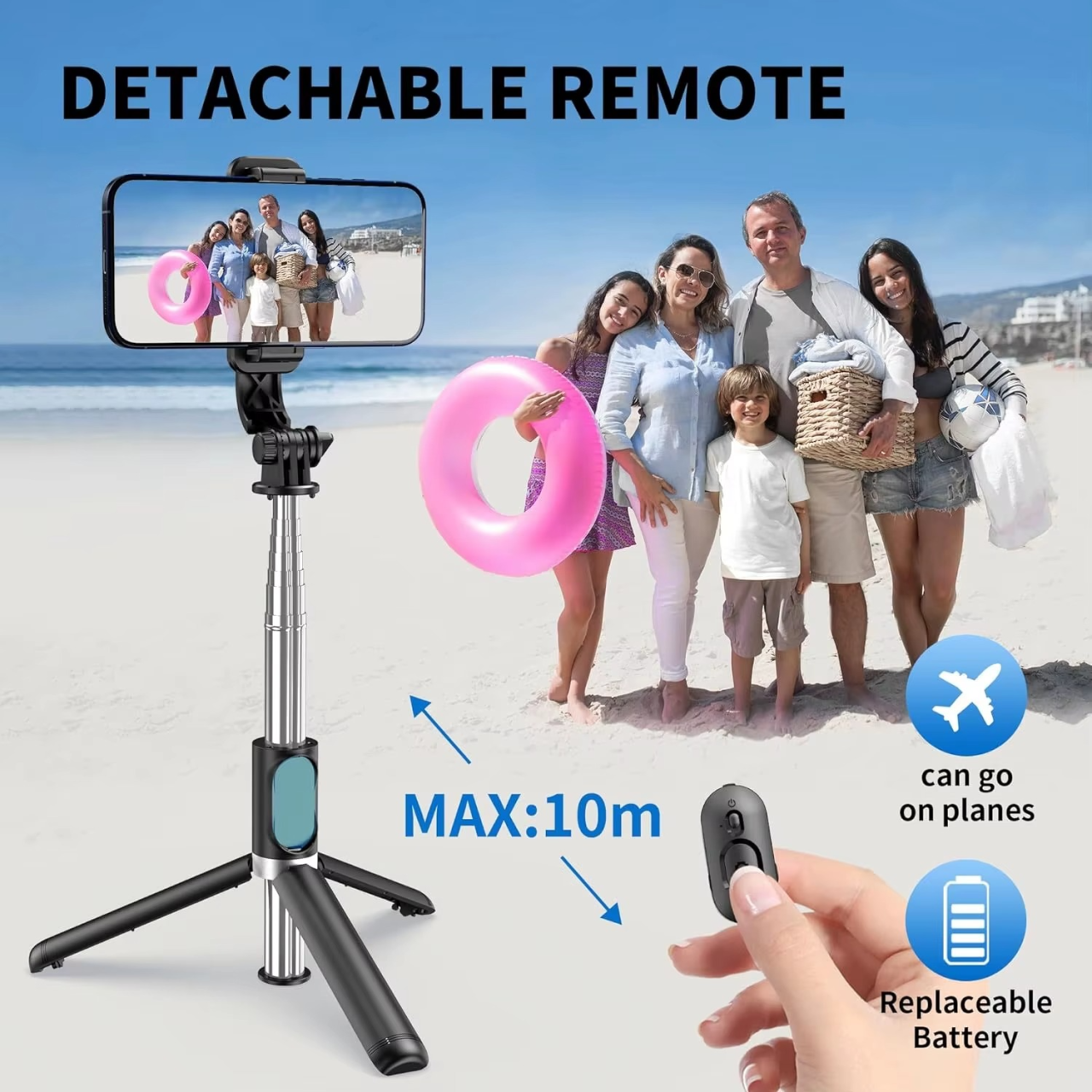 Palo selfie Q02 extensible con soporte estable.
