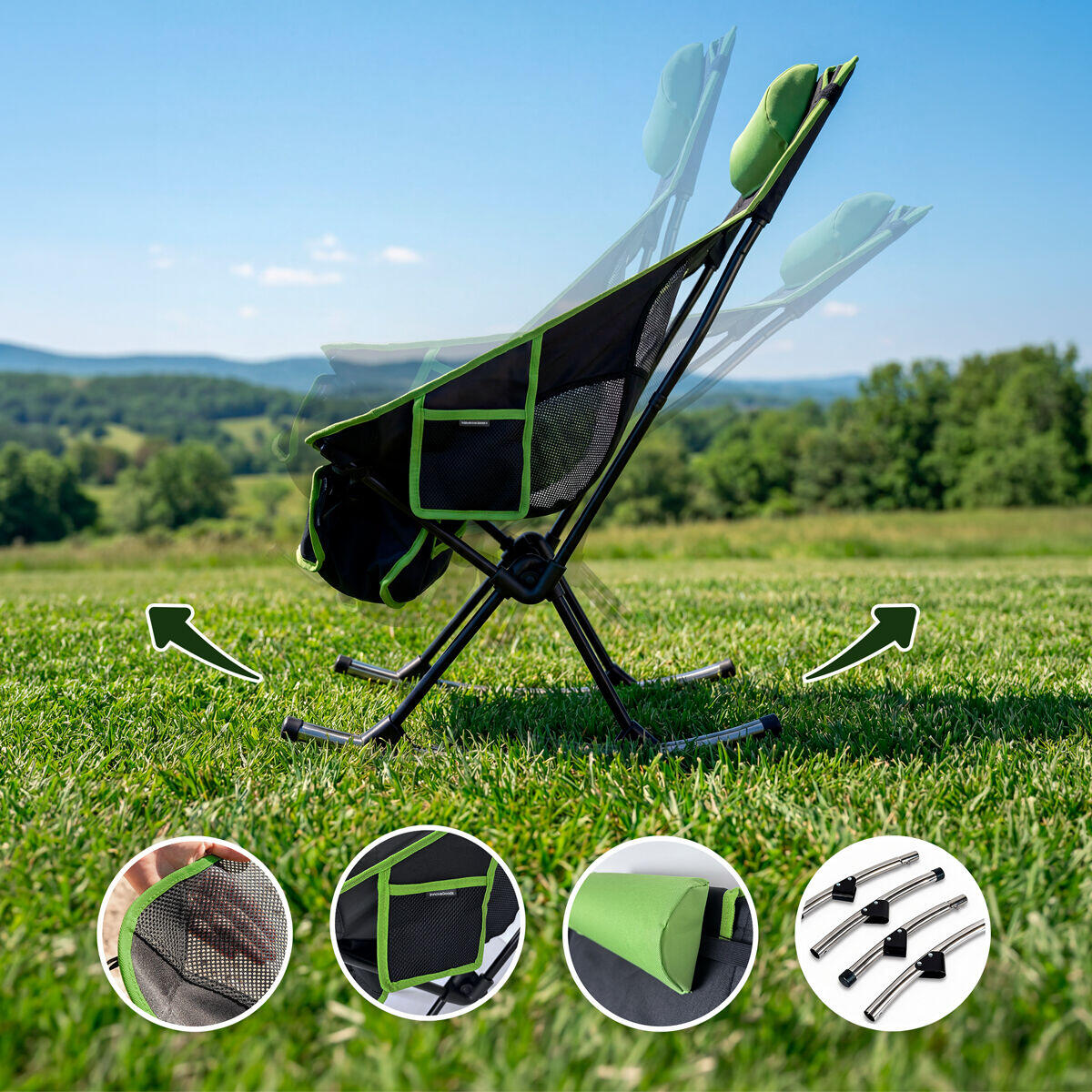 Silla Mecedora Plegable de Camping 2 en 1 con Bolsillo, Cojín y Bolsa de Transporte Trillow InnovaGoods