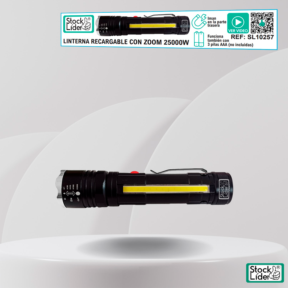 Linterna 25000W Recargable con Zoom | Iluminación Potente
