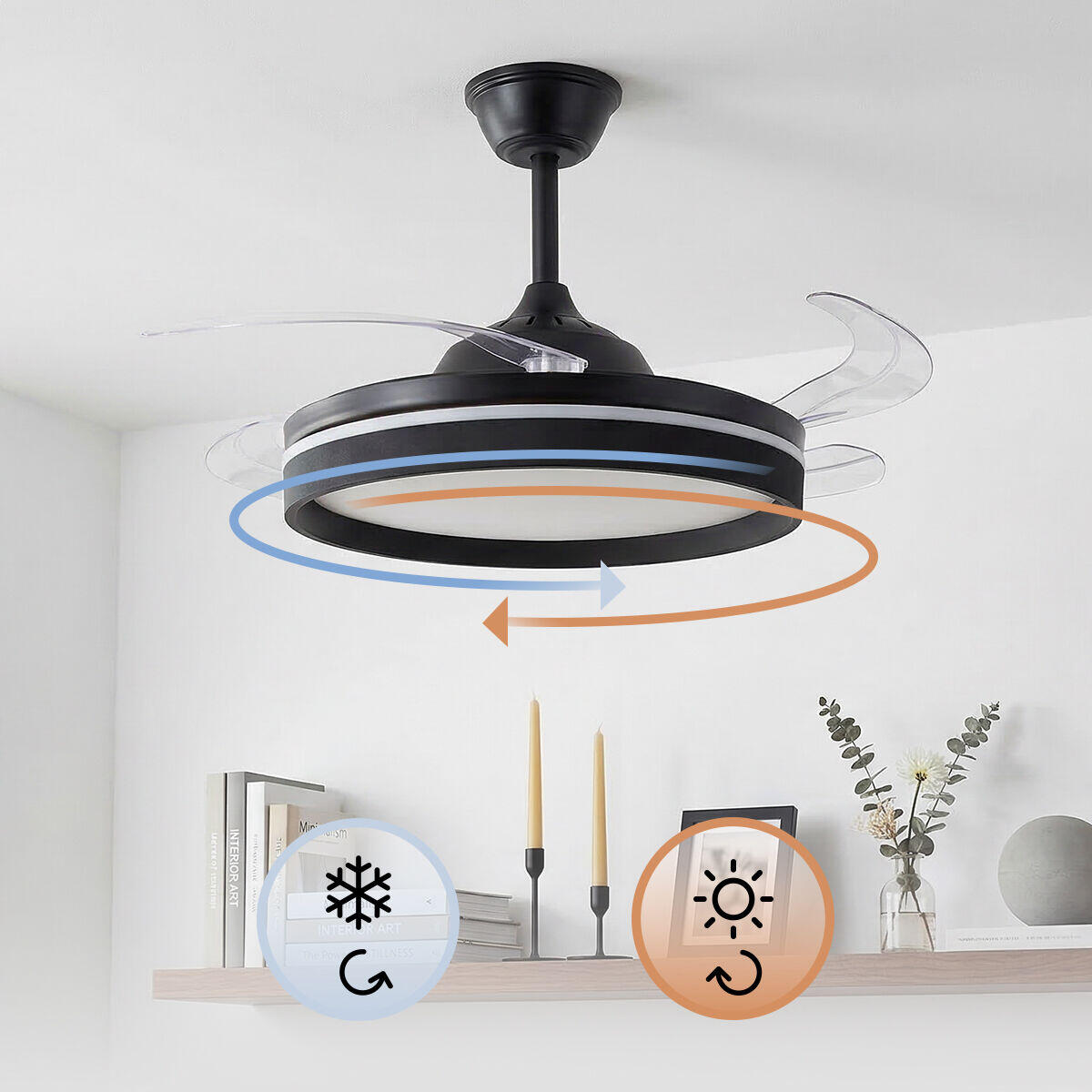 Ventilador de Techo con Luz LED, 4 Aspas Retráctiles y Mando a Distancia InnovaGoods