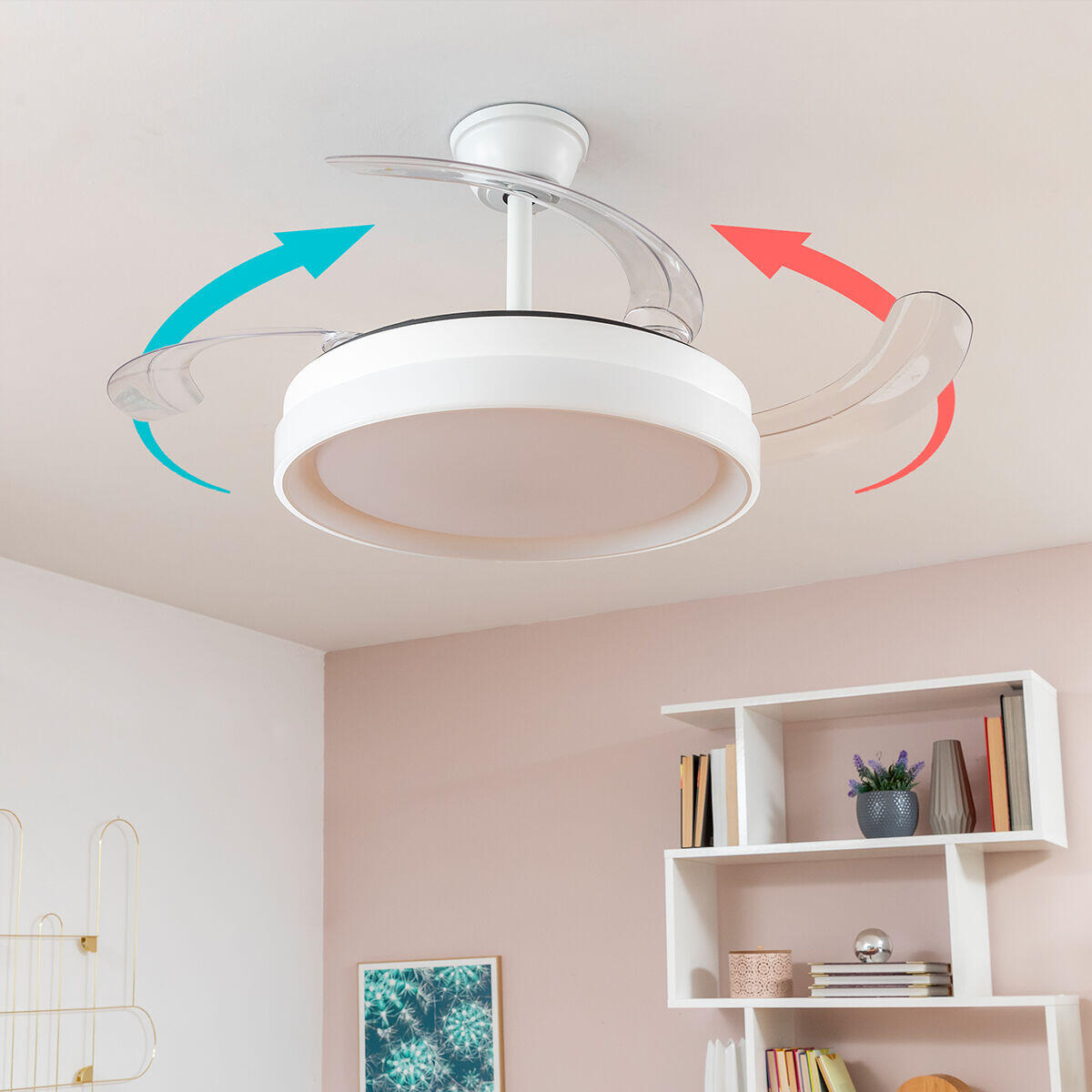 Ventilador de Techo con Luz LED y 4 Aspas Retráctiles Keteez InnovaGoods Blanco 72 W Ø49-104 cm