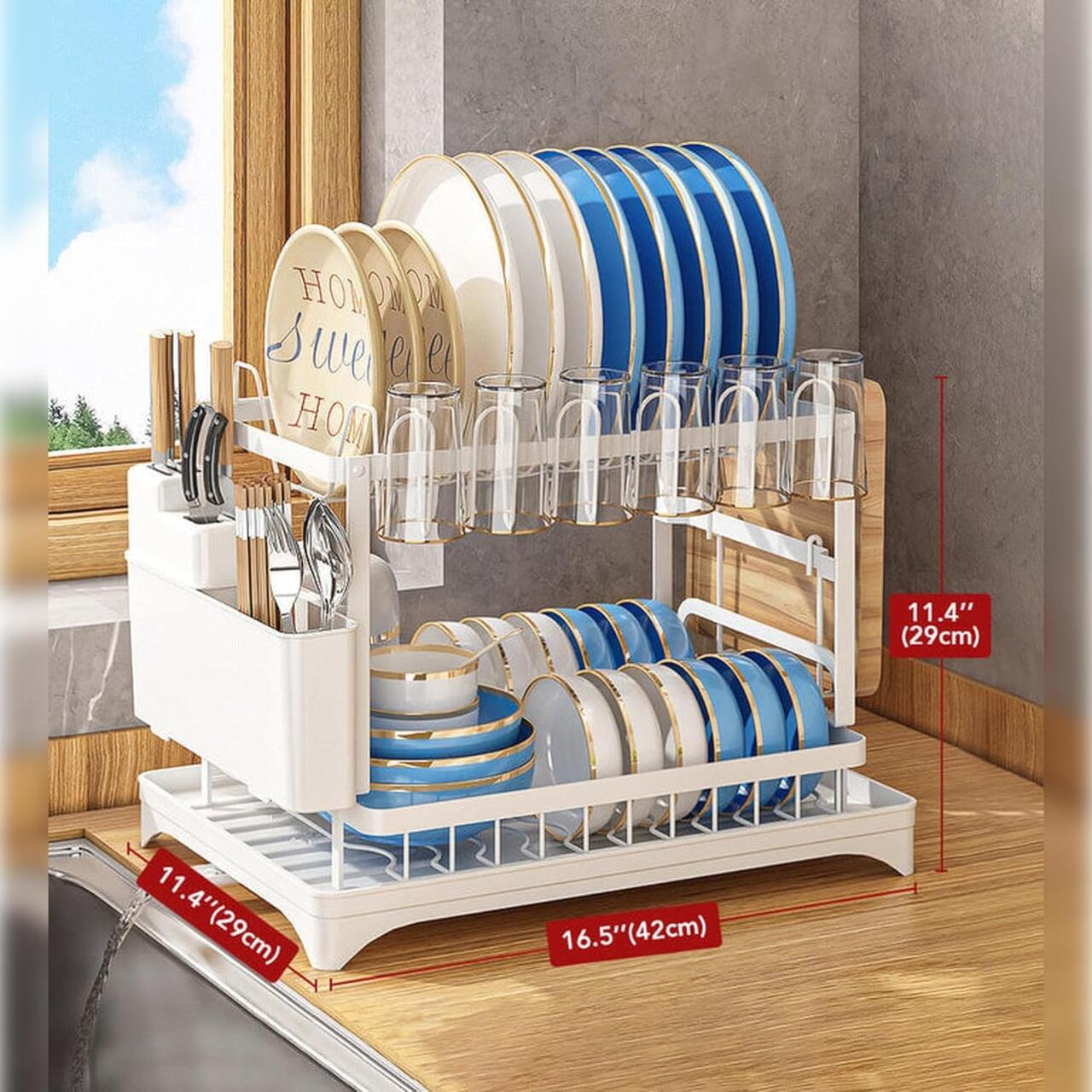 Escurridor de Platos de Dos Alturas en Acero Inoxidable – Color Blanco