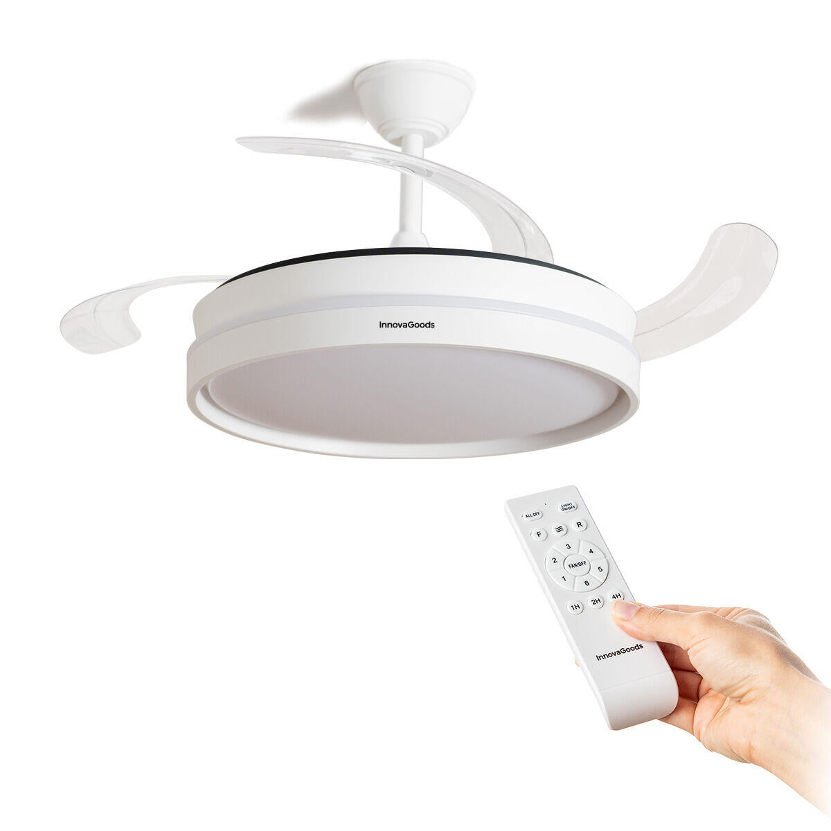 Ventilador de Techo con Luz LED y 4 Aspas Retráctiles Keteez InnovaGoods Blanco 72 W Ø49-104 cm