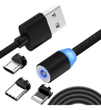 Cable USB Magnético 3 en 1 - Carga Versátil y Rápida