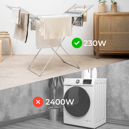 Tendedero Eléctrico Plegable con Alas, Pantalla Táctil, Temporizador y Control de Temperatura Warmmat InnovaGoods 230 W 20 Barra
