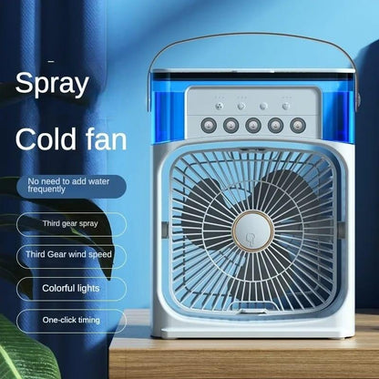 Ventilador de Aire Frío con Pulverizadores de Agua y Luz RGB