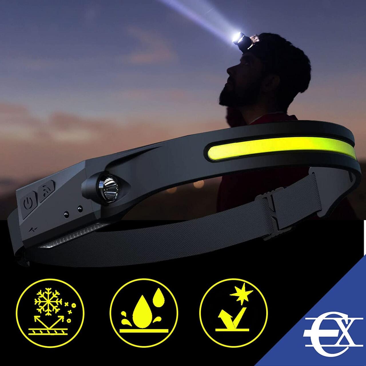 Linterna de Cabeza LED con Sensor y Luz de Emergencia