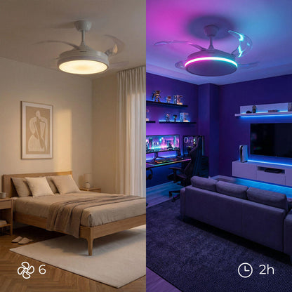 Ventilador de Techo con Luz LED RGB, 4 Aspas Retráctiles y Mando a Distancia InnovaGoods
