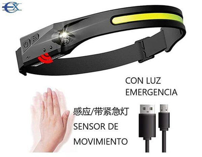 Linterna de Cabeza LED con Sensor y Luz de Emergencia