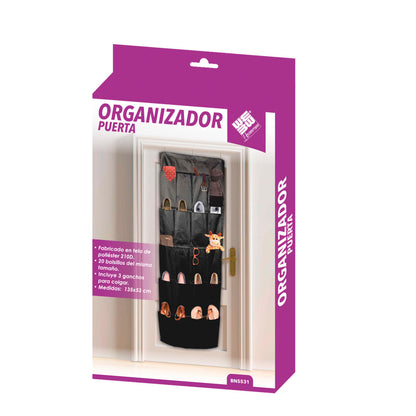 Organizador De Zapatos Y Otras Complementos,  Colgante Sobre La Puerta 20 Bolsillos Color Negro