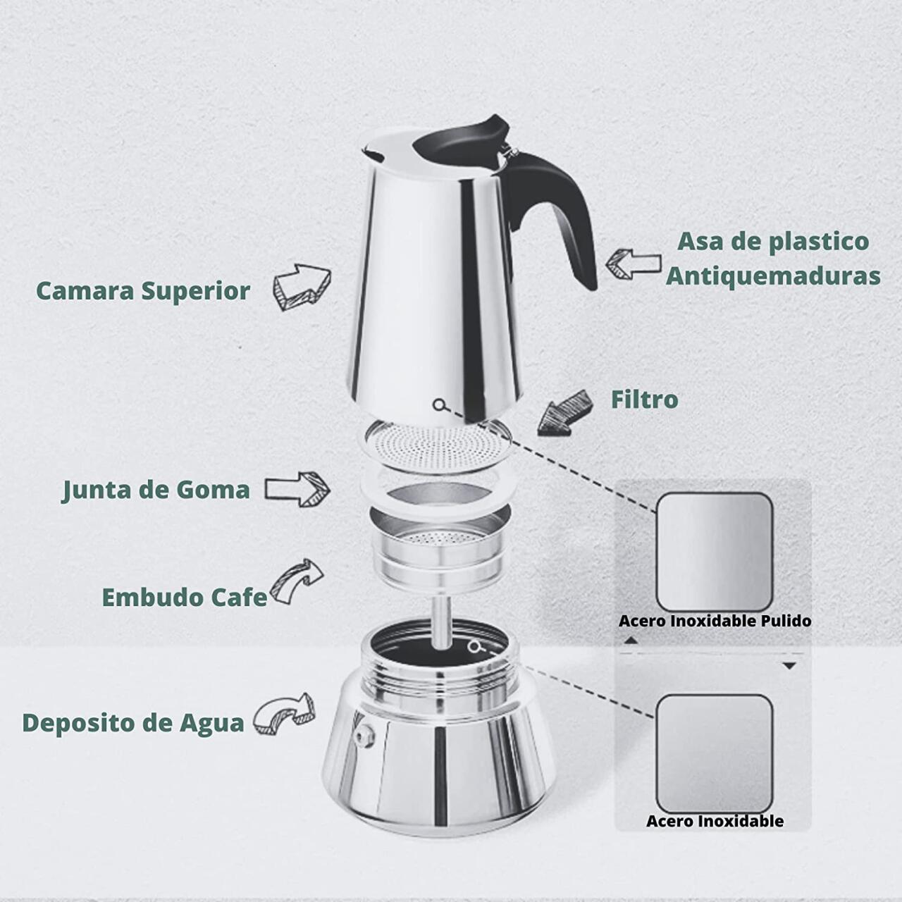 Cafetera Italiana De Acero Inoxidable  6 Tazas Inducción