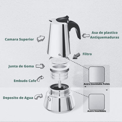 Cafetera Italiana De Acero Inoxidable  6 Tazas Inducción