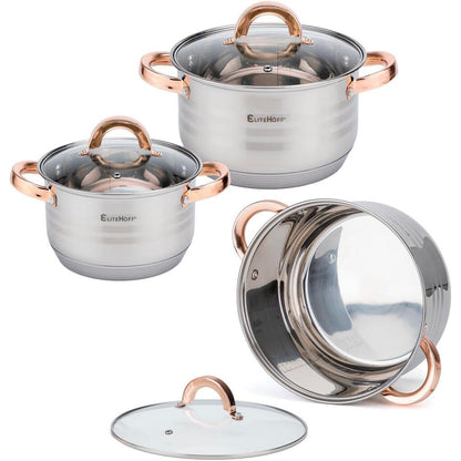 Batería de Cocina 12 Piezas, Juego de ollas en Acero Inoxidable con Tapas Apta para Todo Tipo de Cocinas Incluyendo Inducción
