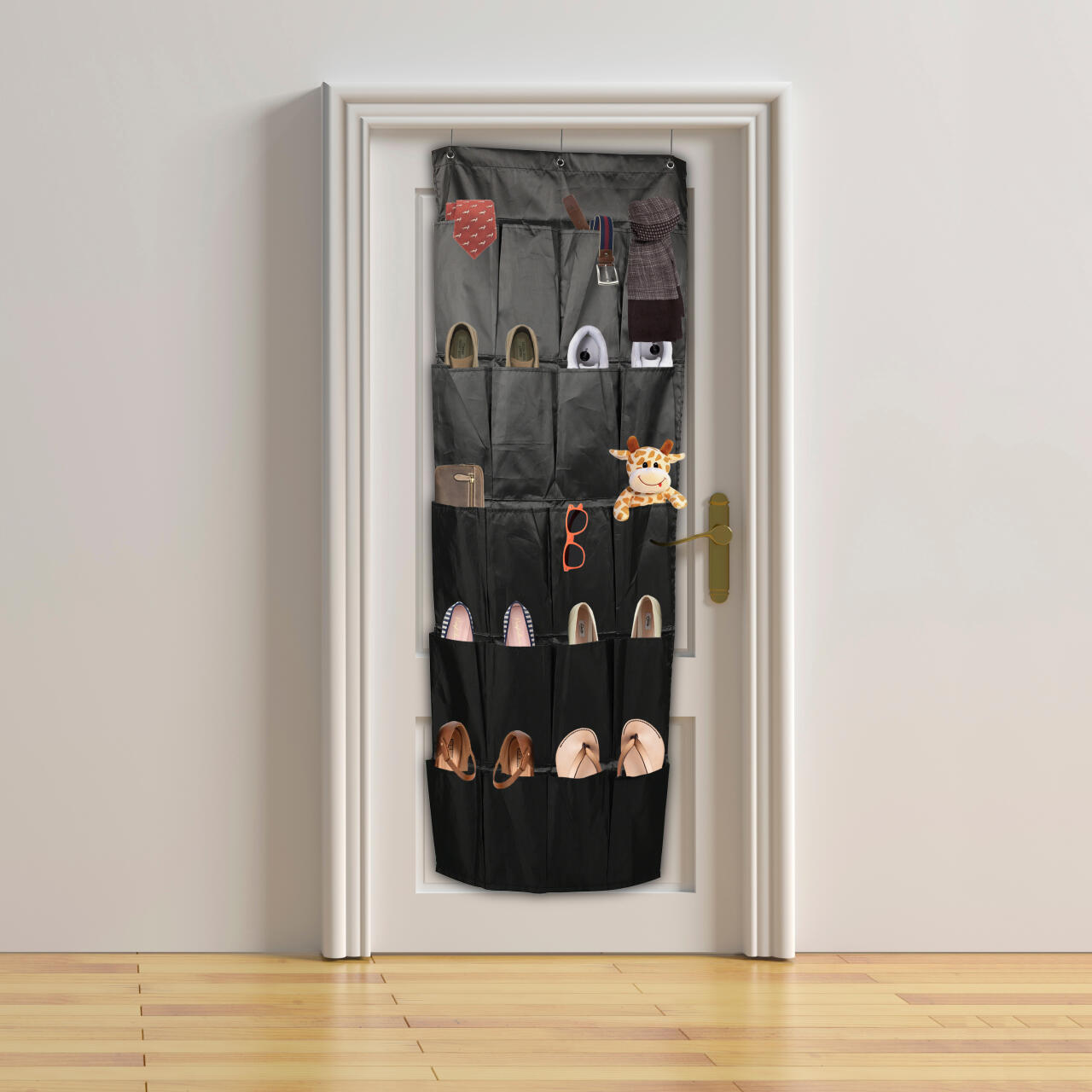Organizador De Zapatos Y Otras Complementos,  Colgante Sobre La Puerta 20 Bolsillos Color Negro