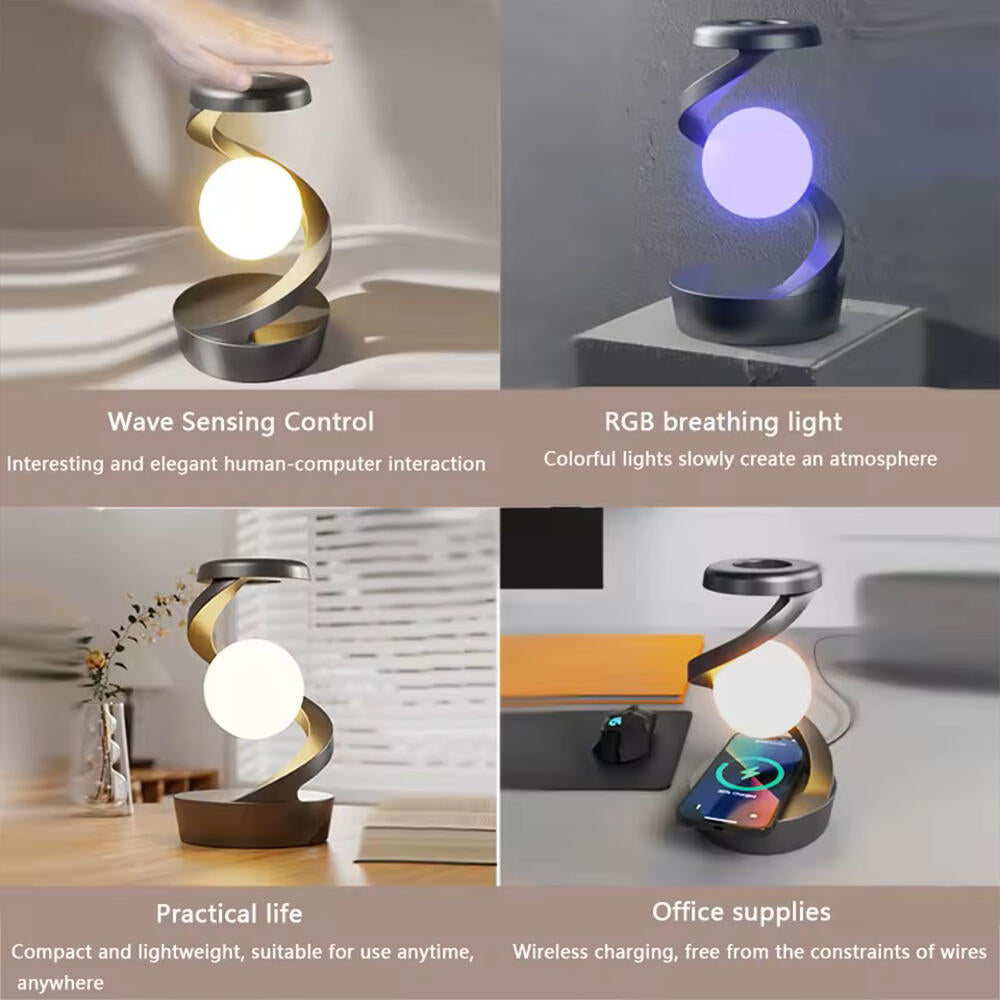 Lámpara de Luna LED con bola levitante 3D con cargador de teléfono inalámbrico
